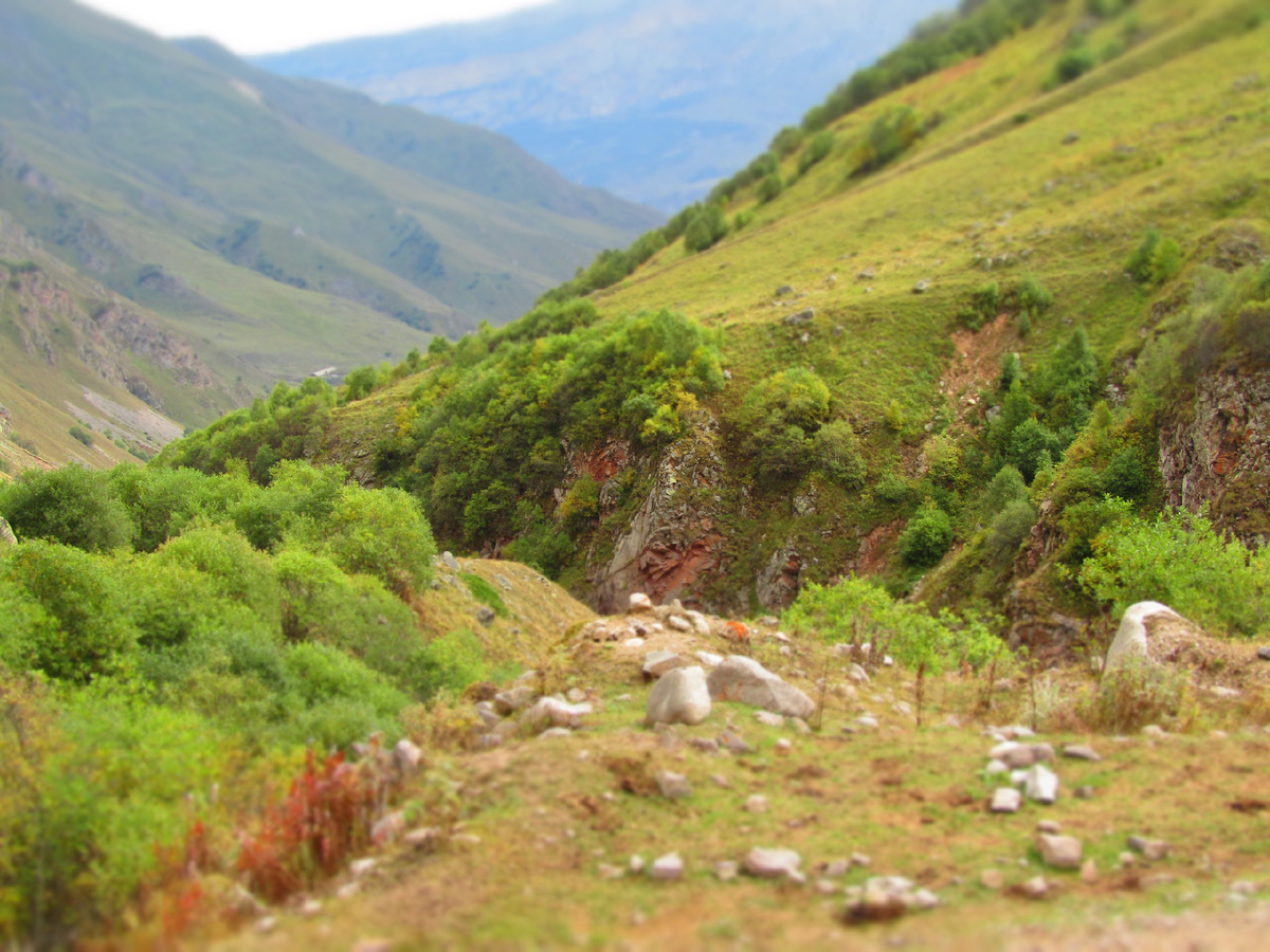 местами речка уходила ниже в ущелье 