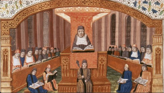 Курс теологии в Сорбонне в XV веке, Париж. Миниатюра из произведения Н. Лира