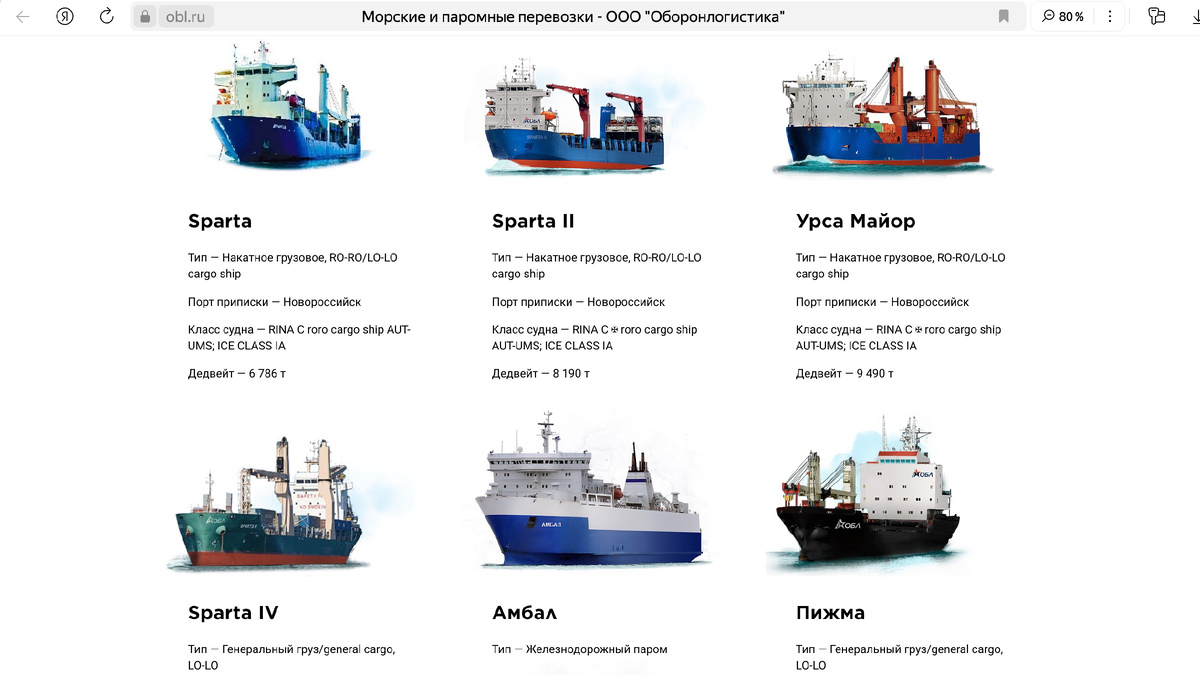 Список судов на сайте Оборонлогистики