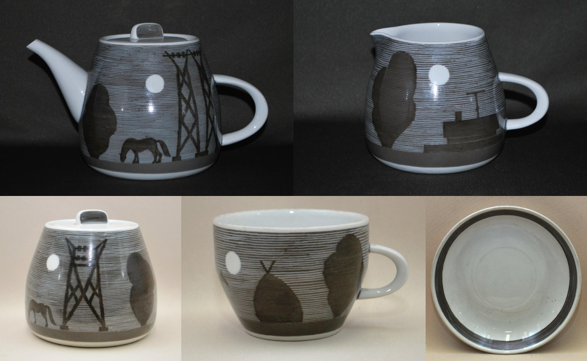 Предметы сервиза "Ночное". 1964. Автор фасона  Ольшевский В.Н., автор росписи Смирнов П.Е. Федеральное государственное бюджетное учреждение культуры "Сергиево-Посадский государственный историко-художественный музей-заповедник"