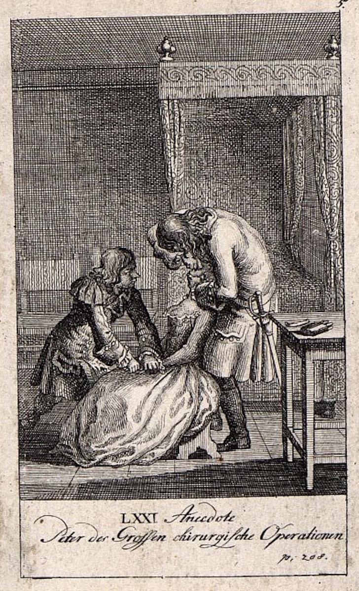 Даниэль Ходовецкий «Петр Великий выдергивает зуб у сидящей дамы» / Государственный Эрмитаж, Санкт-Петербург