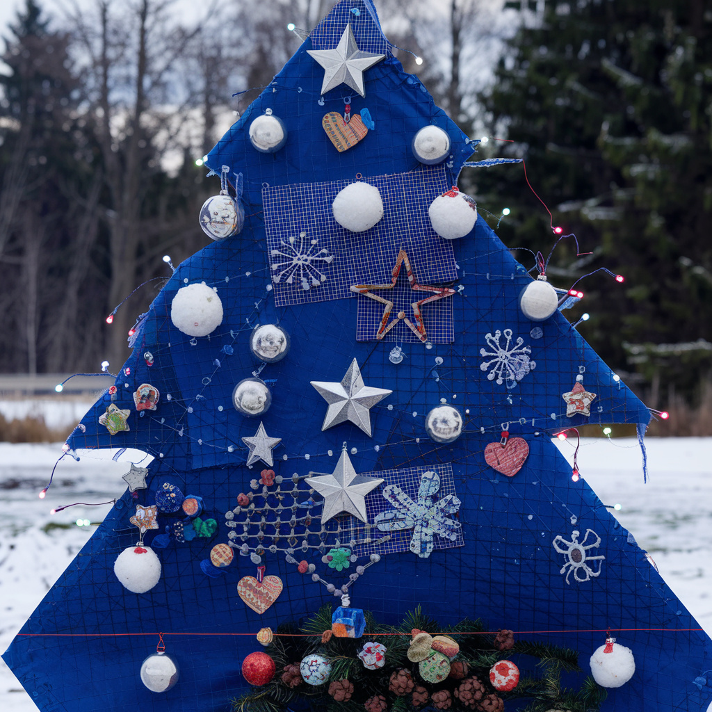 Ель из геотекстиля с георешёткой по мнению ИИ выглядит именно так. 