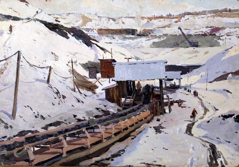 Угольные транспортеры. Художник А. Ф. Бурак. 1952 год (Пермская художественная галерея)