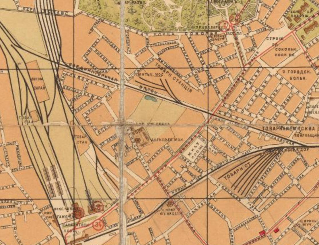 Соединительная ветка на карте Москвы 1916 года. С сайта www.retromap.ru.