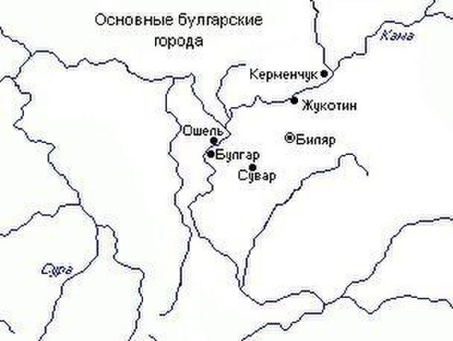 Расположение основных булгарских городов. Фото является общественным достоянием.