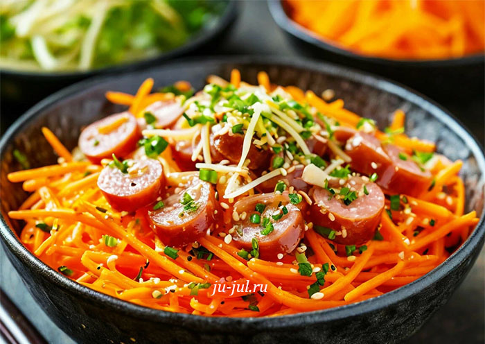 Салат с копчёной колбасой и морковью по-корейски