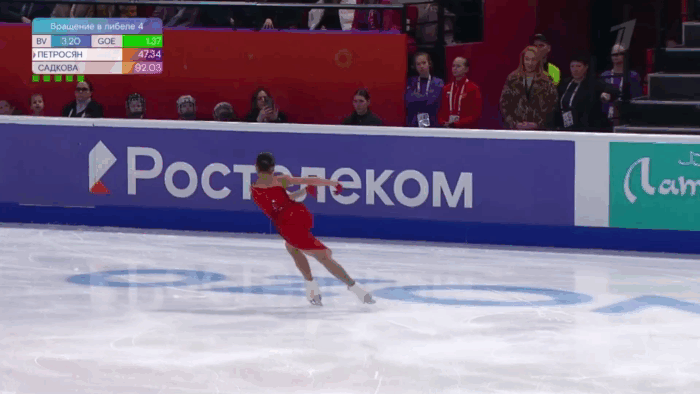 Выкрюк + тройка + двойное чоктау + скрещение + перетяжка + 3Lz+2A+2A (GOE +3.0) + крюк