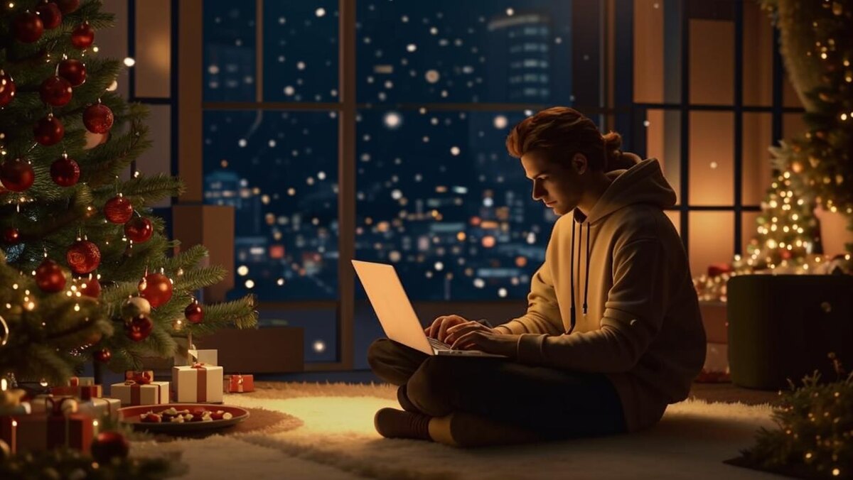 Парень доделывает все важные дела перед новым годом