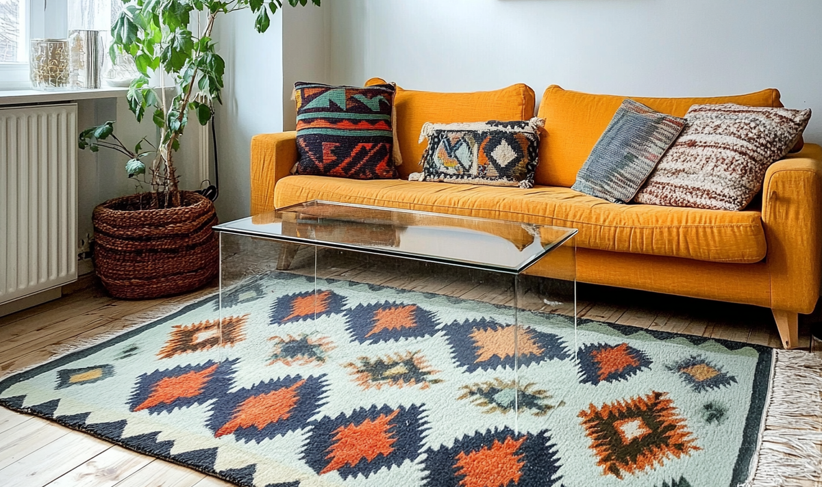 Восточный килим в яркой гостиной