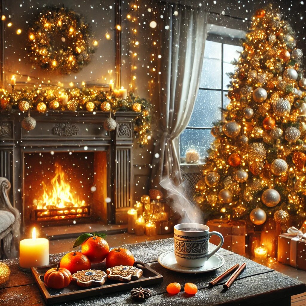 Новогодняя атмосфера картинка от нейросети .