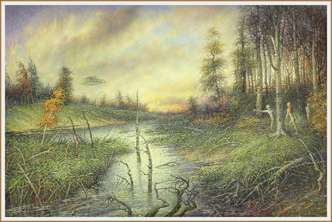 © Валерий А. Елисеев. НЛО в первобытном лесу. Холст, масло. 40х60см.