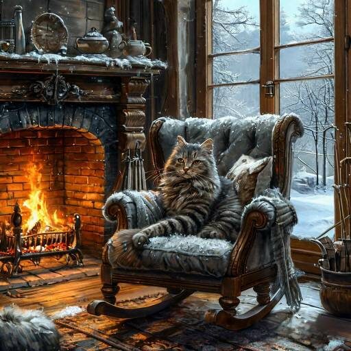 Роскошный кот у очага