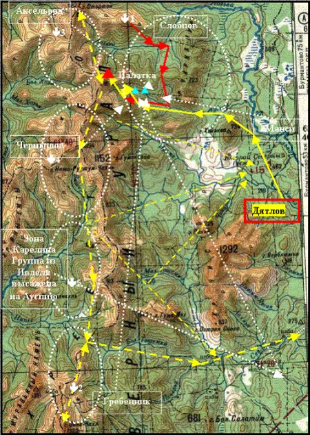 Фото 1. Места высадки поисковых групп во время спектакля "поисковых работ".
