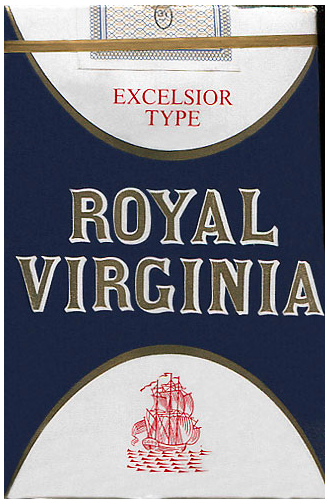 "Royal Virginia". Германия, начало 1970-х годов. 20 штук с фильтром в мягкой упаковке. Цена (была) 2,30 немецких марок. Производитель: "Garbaty". Владелец торговой марки: "Ahrenburg-Cigerettengesellschaft mbH".