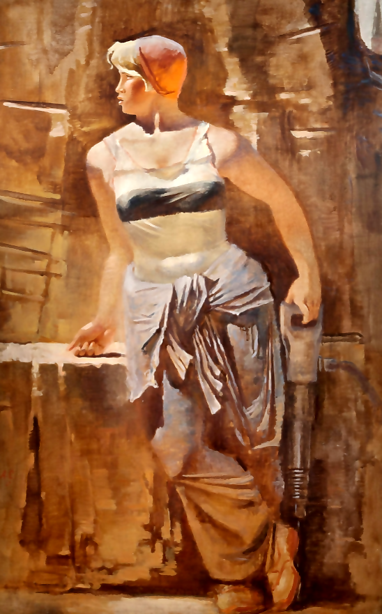 Метростроевка со сверлом. 1937 г. Холст, масло. 205 x 130 см