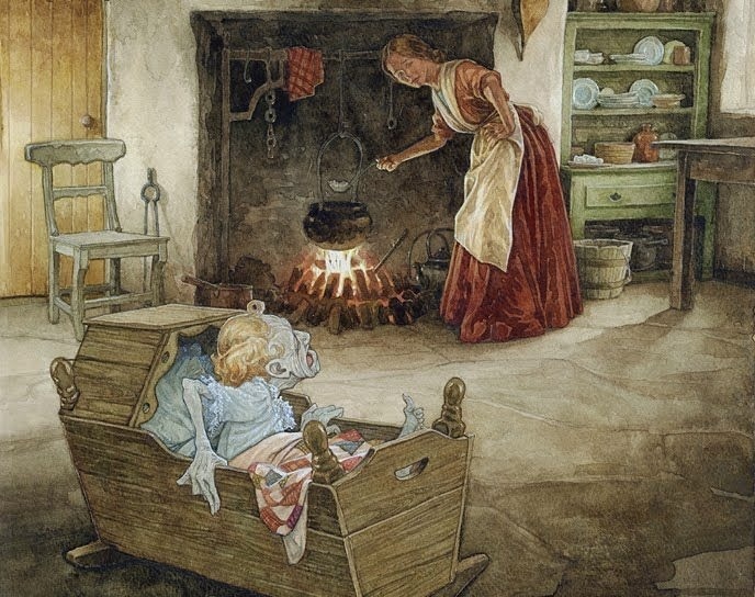 Подменыши чаще всего встречаются в кельтском фольклоре. // Имя художника не нашла.