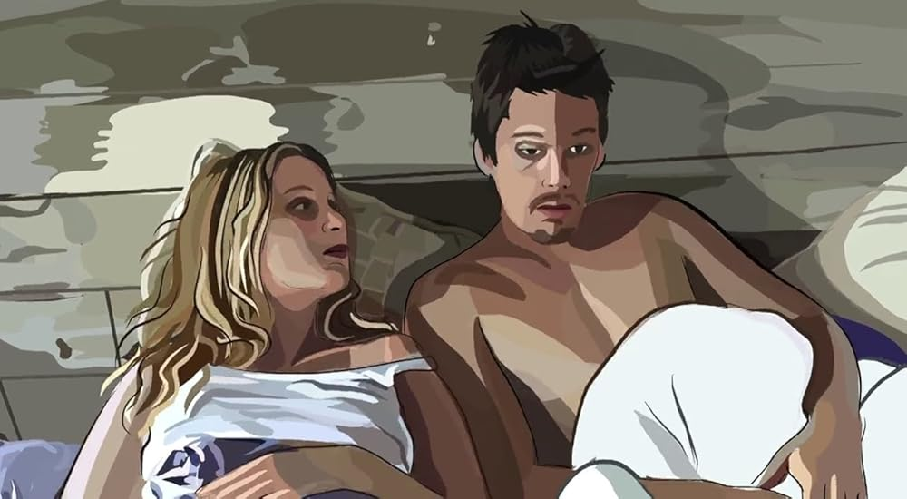 Кадр из фильма «Waking Life». Режиссер: Ричард Линклейтер. Производство: Detour Filmproduction, Flat Black Films, Fox Searchlight Pictures, Independent Film Channel, Line Research, Thousand Words. Прокат: Fox Searchlight