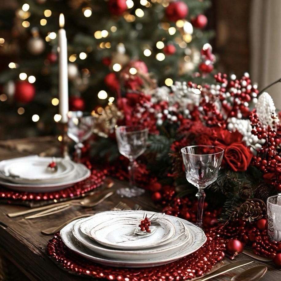 Красно-белое сочетание для новогоднего стола 