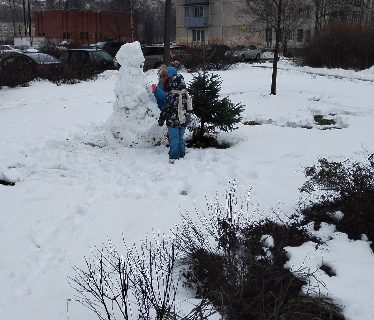 СНЕГОВИКА СЛЕПИЛИ!  из личных фото автора Лидии Шатиловой