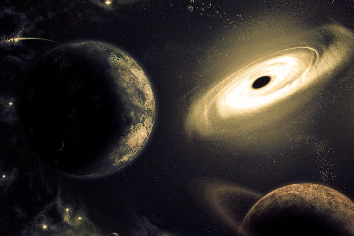 Бланеты на орбите вокруг сверхмассивной черной дыры в представлении художника / © mungfali.com