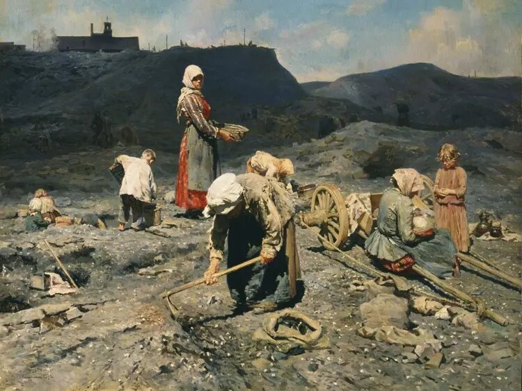 Сбор угля бедными на выработанной шахте (1894)