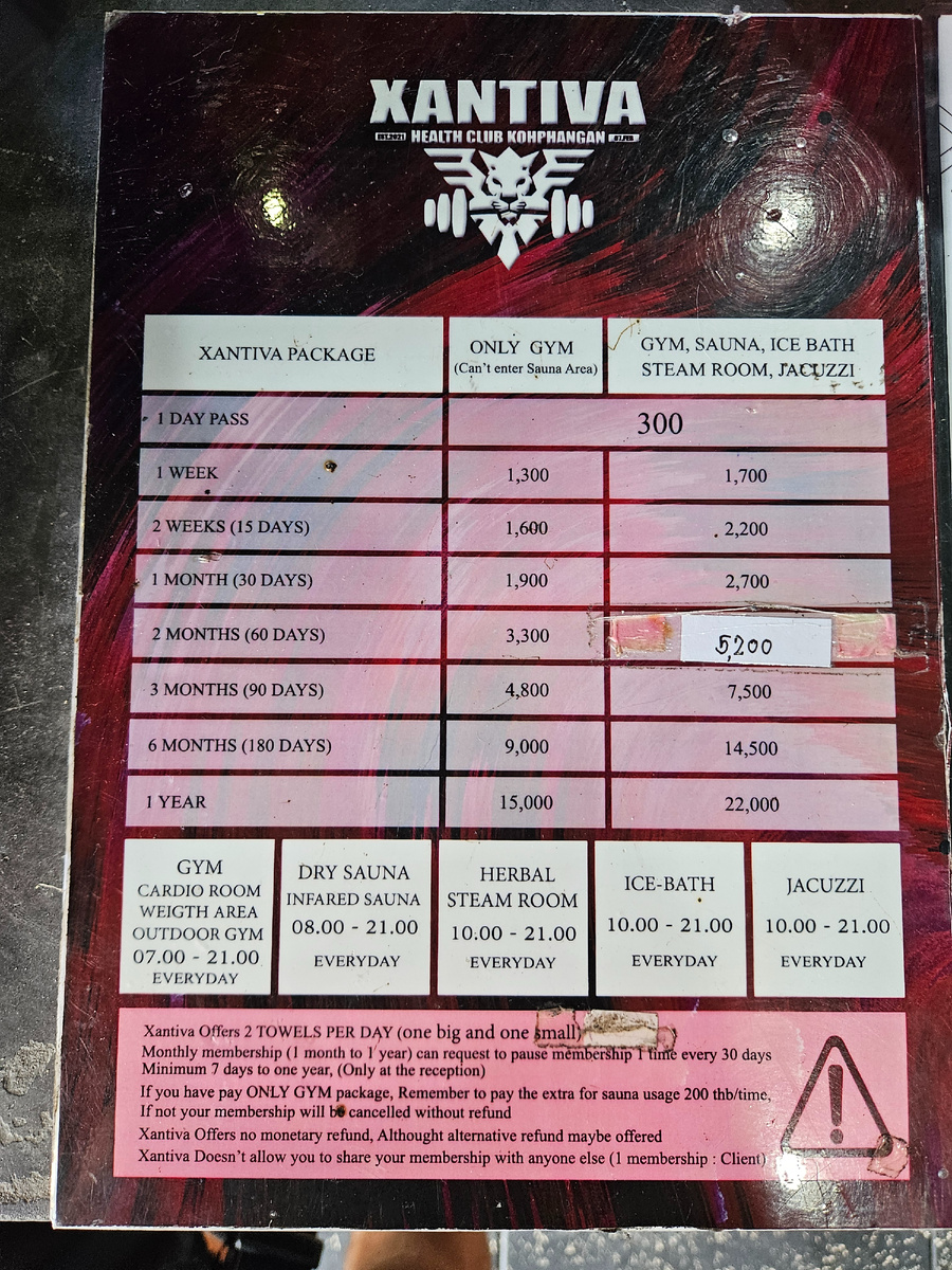 Актуальные цены в батах на разовое посещение и абонементы