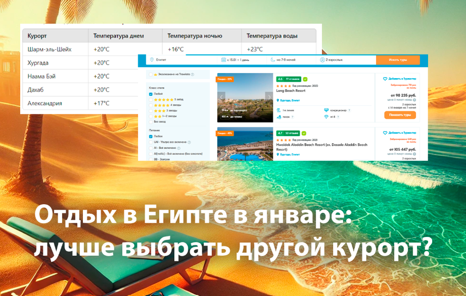 Обложка статьи про отдых в Египте в январе.