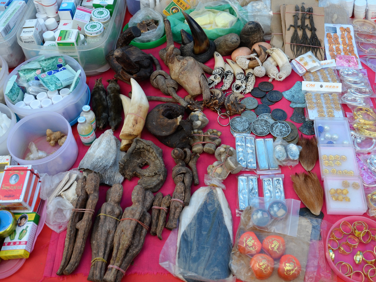 Прилавок с необычными штуками в маленькой горной деревне Пу Чи Фа на границе Таиланда и Лаоса. Фото автора.