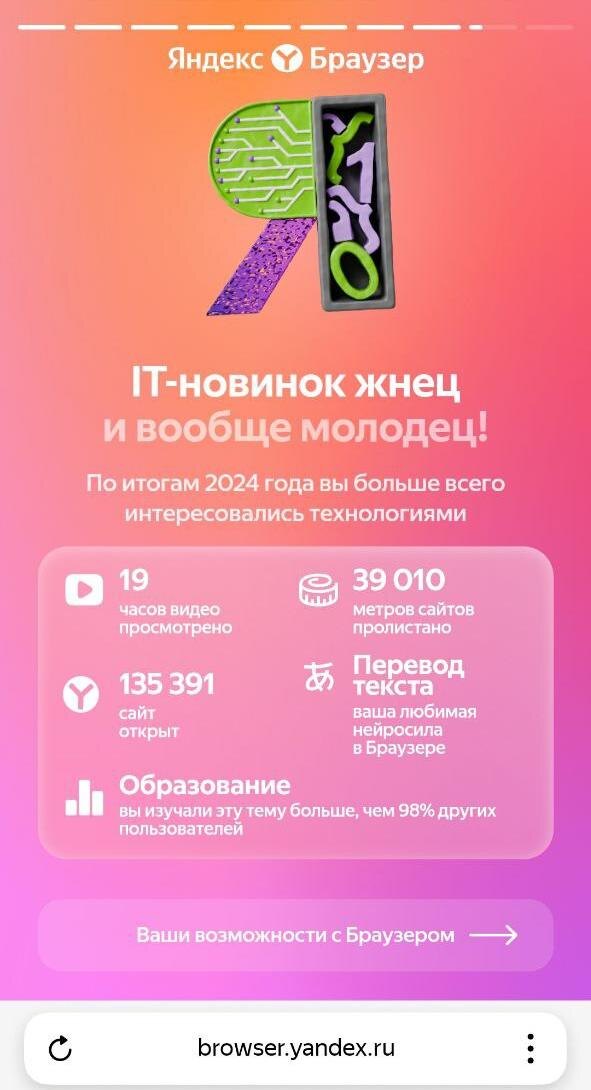 Итоги 2024 года в Яндекс Браузере