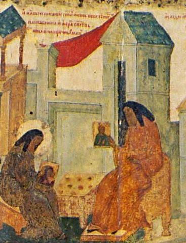 Святитель Пётр пишет икону. 15 в. Клеймо иконы святителя Петра мастера Дионисия.