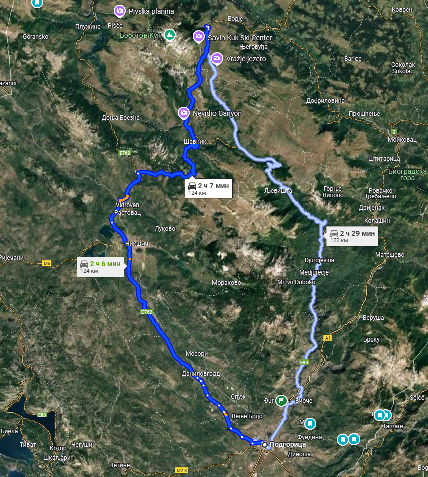 Маршрут Подгорица-Жабляк