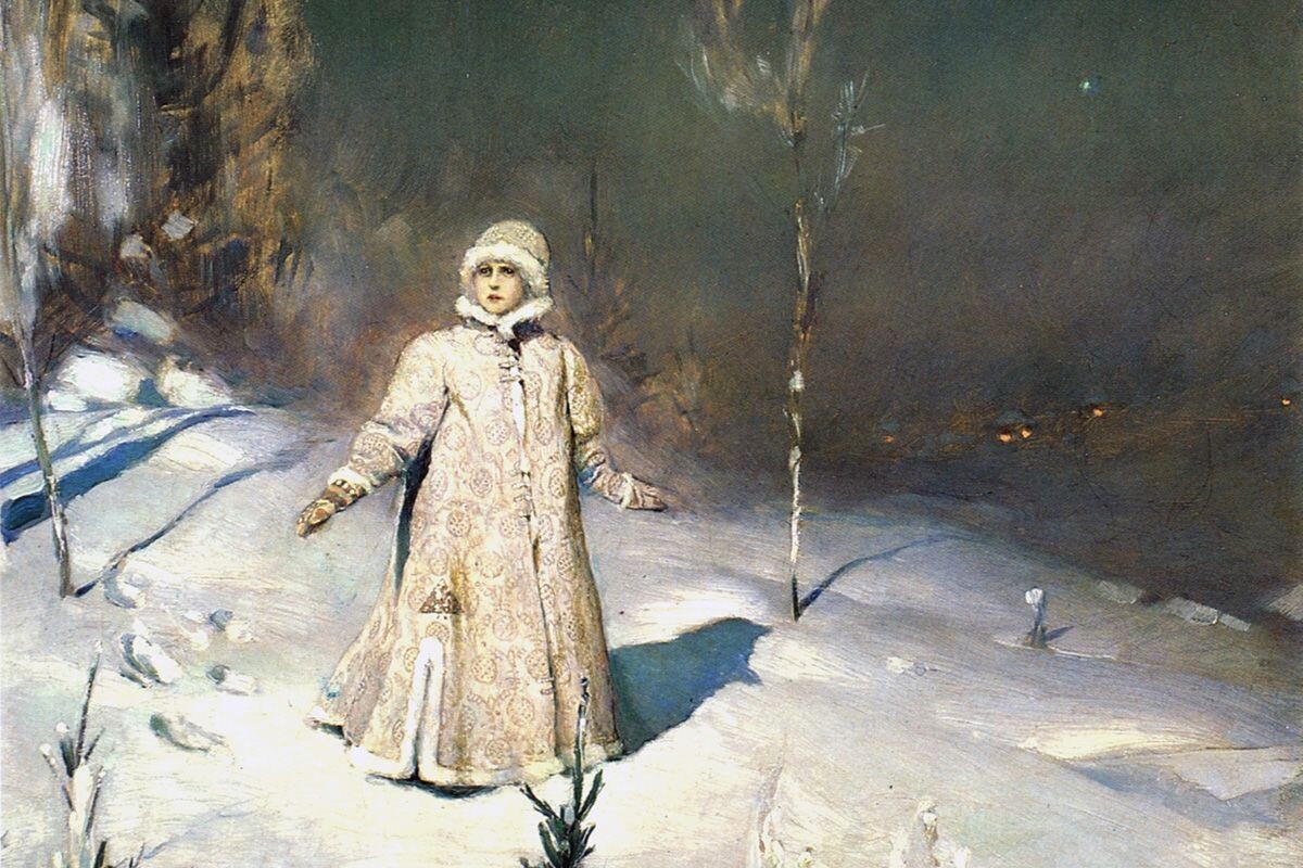 Васнецов написал картину по мотивам сказки-пьесы Островского. Источник: фрагмент картины «Снегурочка» (1899), худ. В. М. Васнецов / Государственная Третьяковская галерея📷
