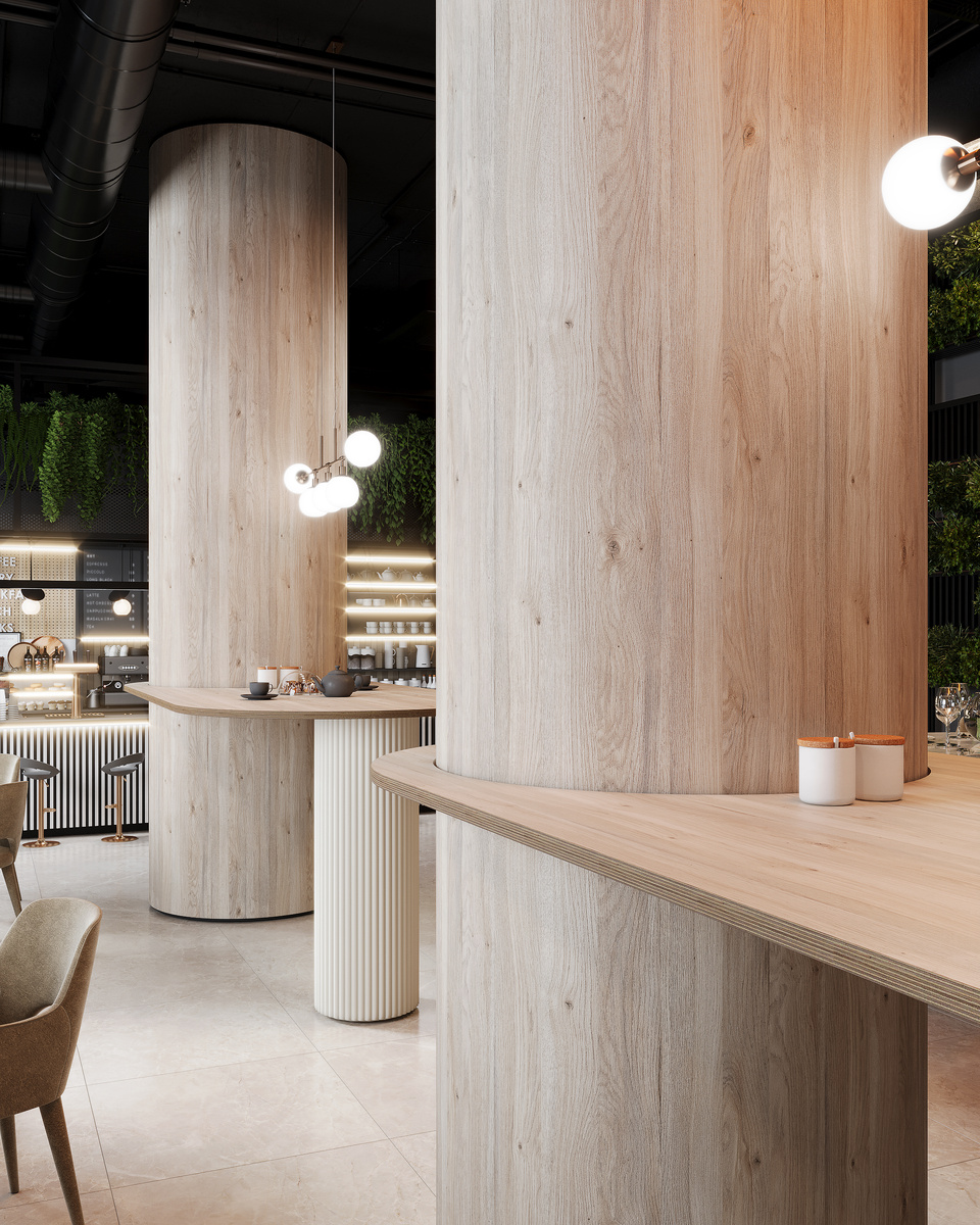 В проекте использован декор D.303.W04 Дуб Астраханский белёный.