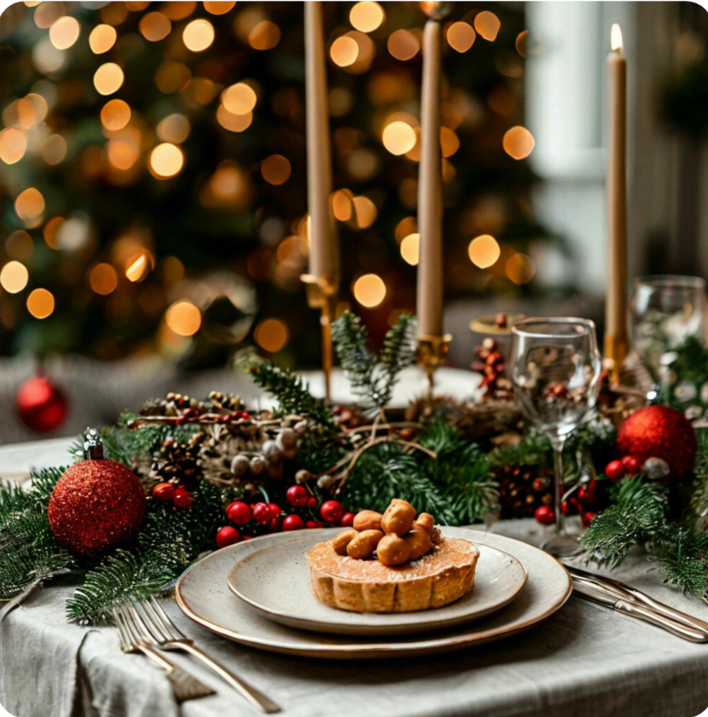 Главное на столе новогодний декор.