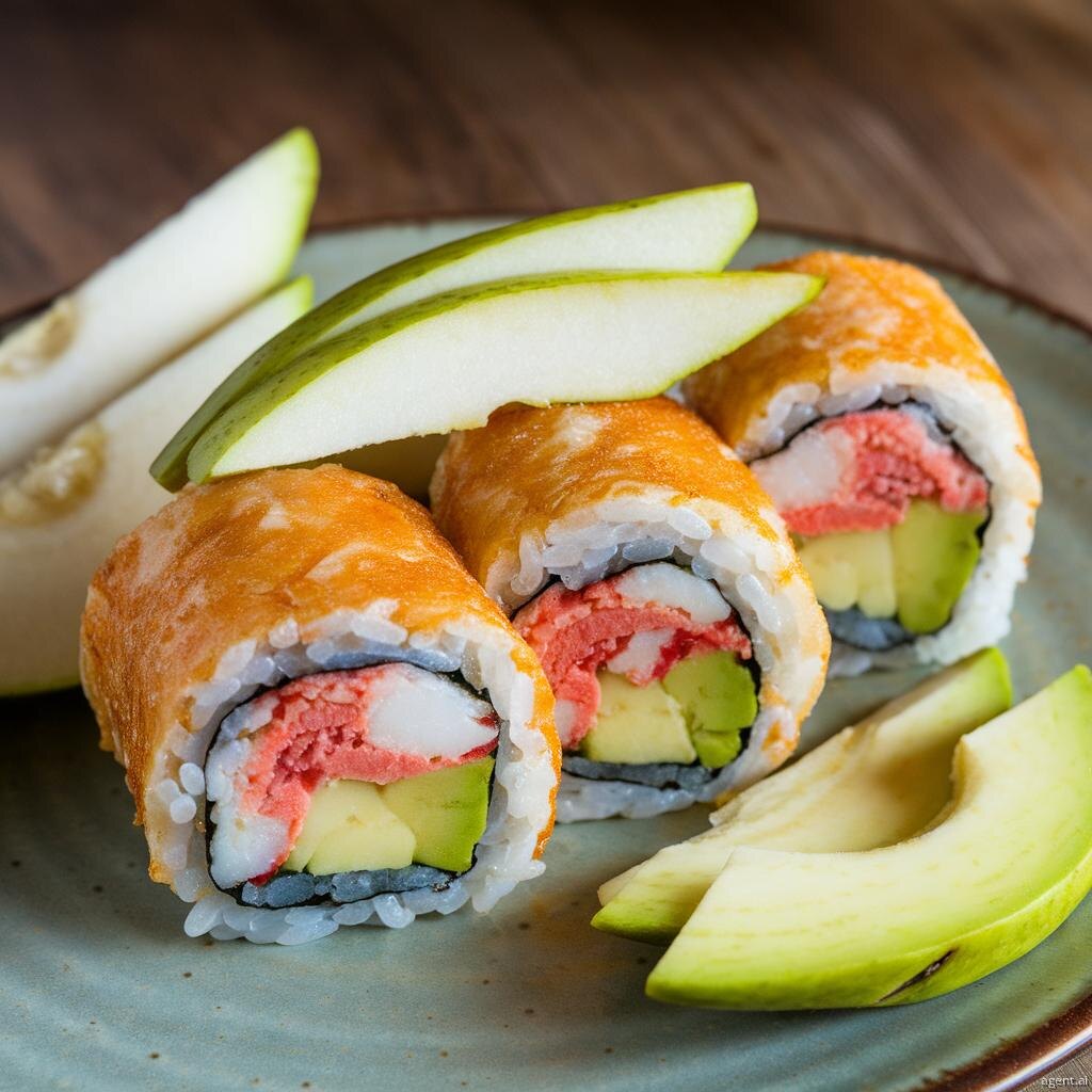 Роллы с крабом и персиками