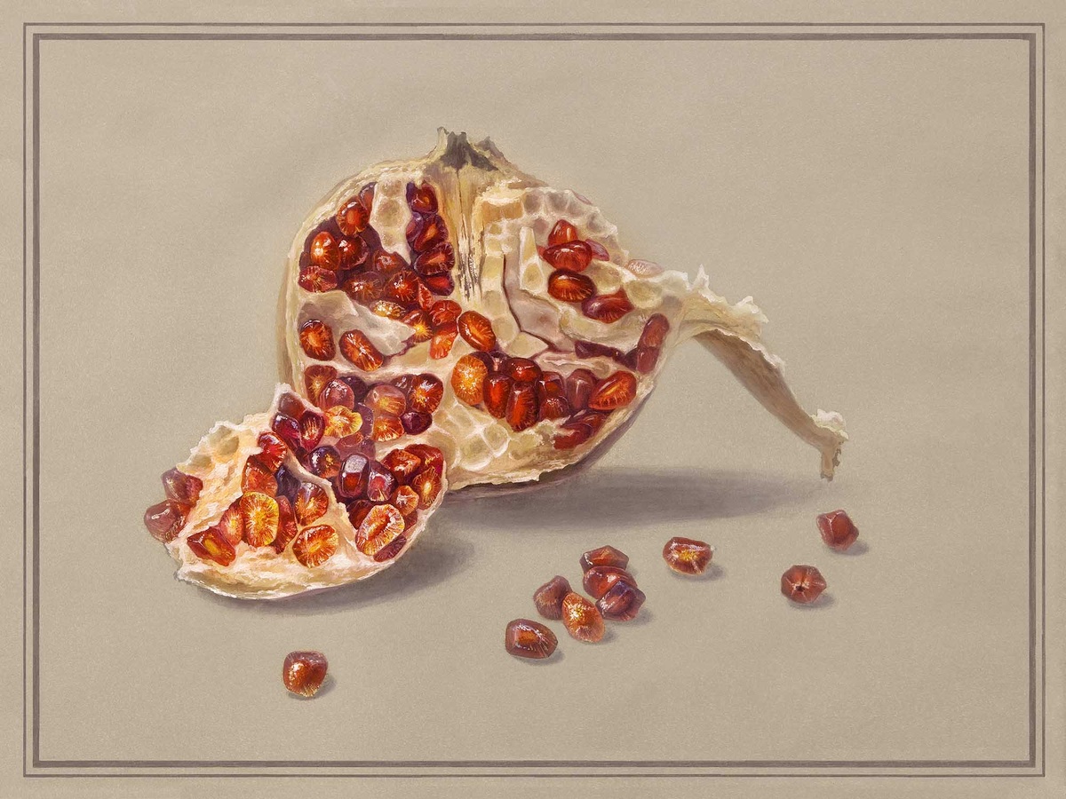 Картина гуашью на тонированной бумаге "Гранат", автор - Юлия Кравченко.