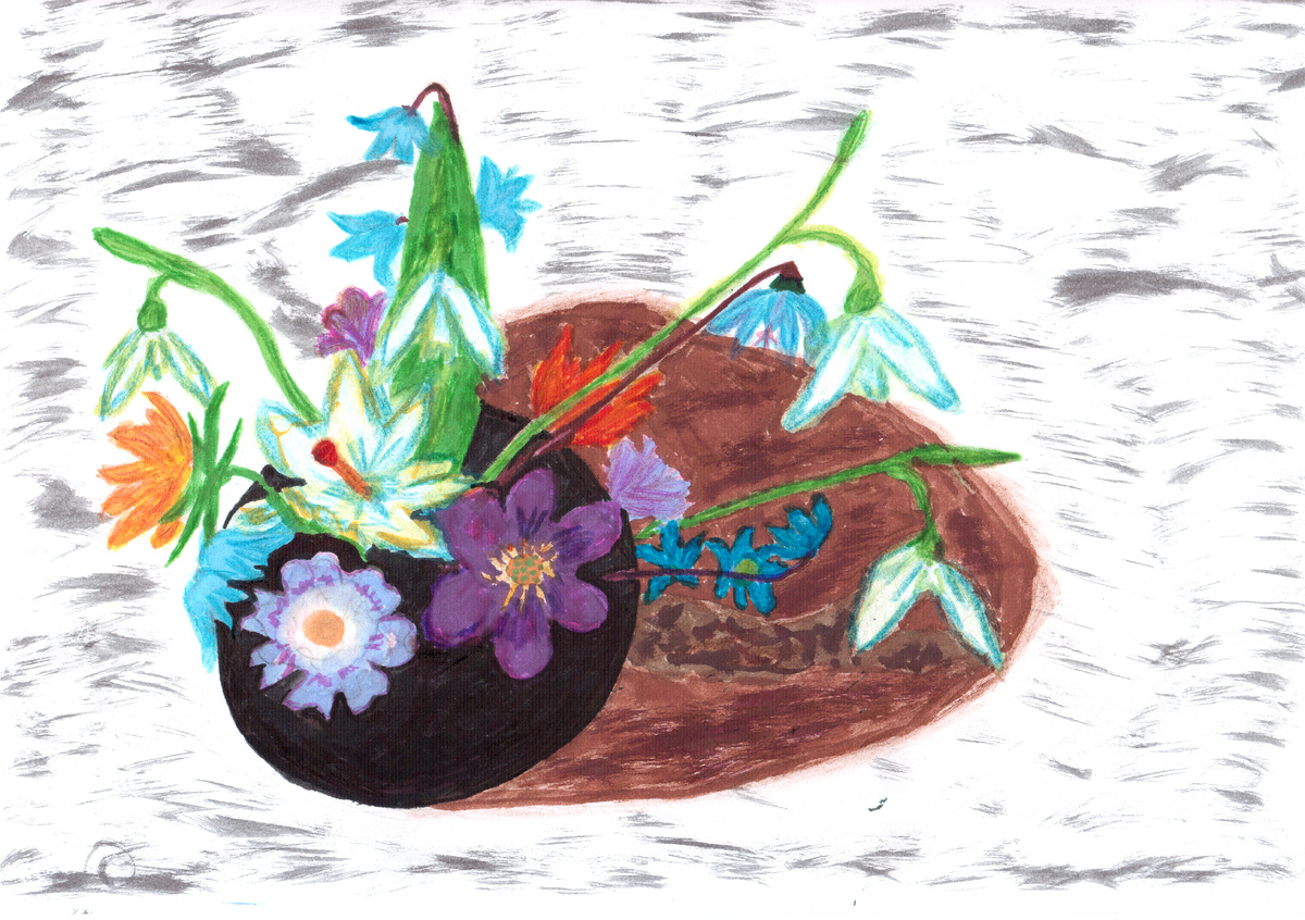 Рисунок моей племянницы. Первоцветы.