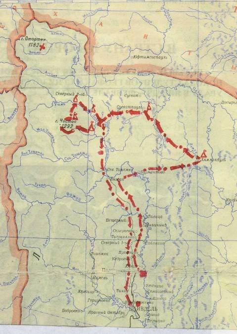 Фото 2. Маршрут группы Шумкова-Владимирова в конце января-начале 1959 года.