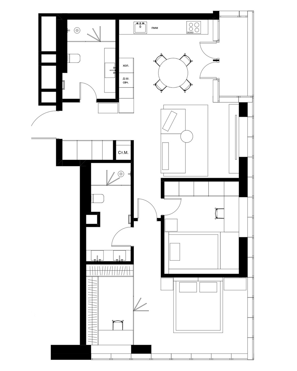 Вариант планировки для апартаментов в Москве от студии The Lin