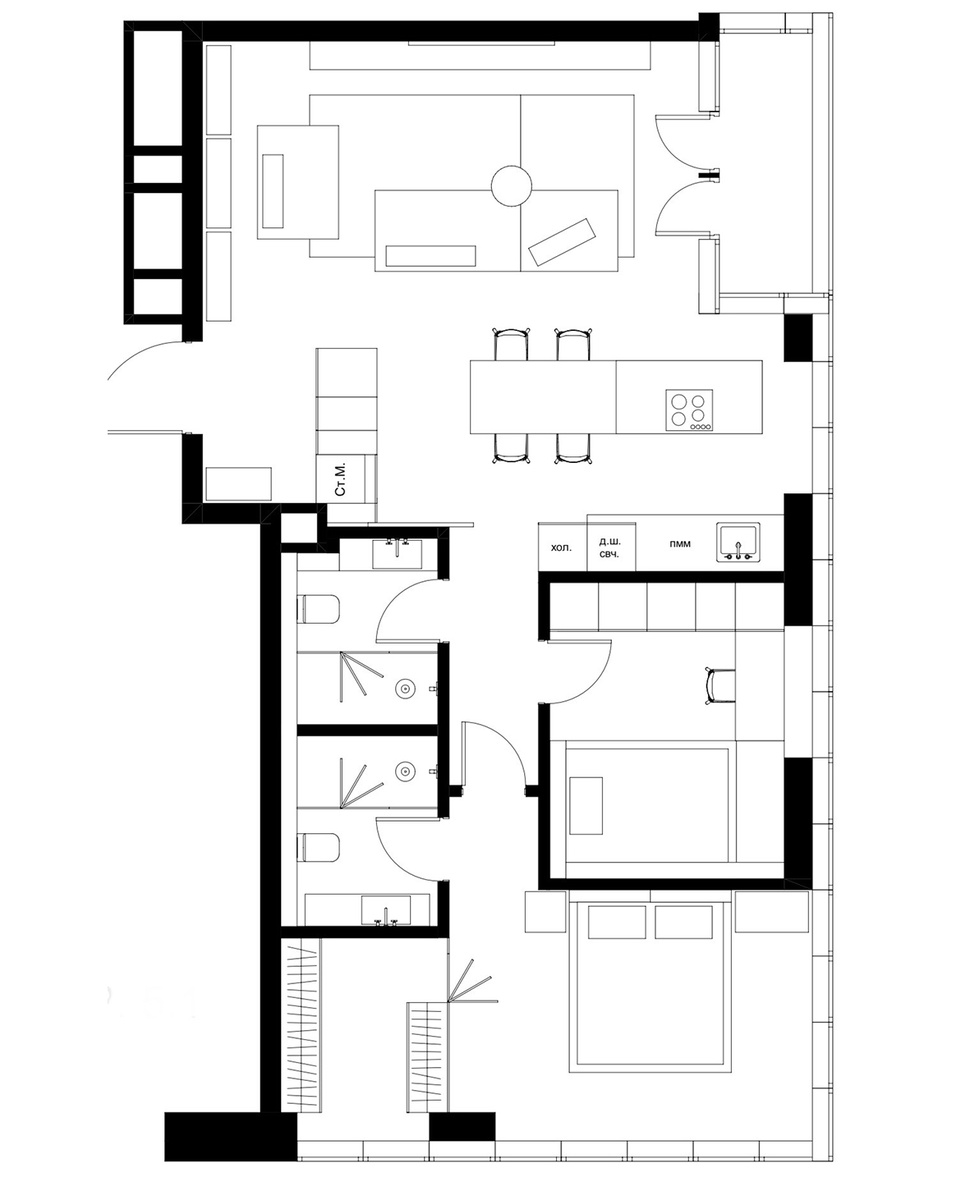 Вариант планировки для апартаментов в Москве от студии The Lin