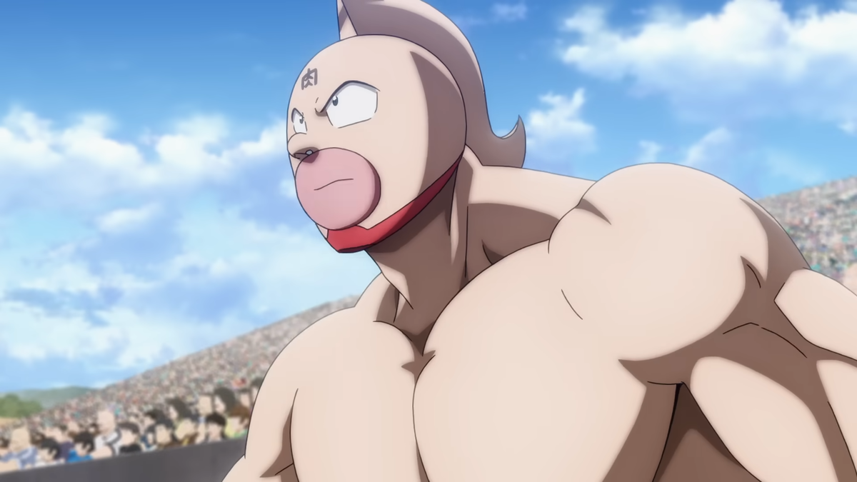    Кадр из второго сезона аниме «Человек-мускул»Кадр из видео