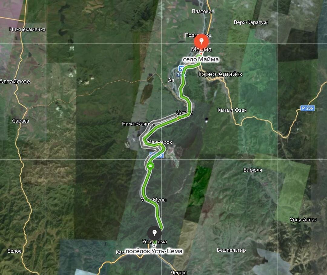 Майма – Усть-Сема маршрут на Яндекс карте