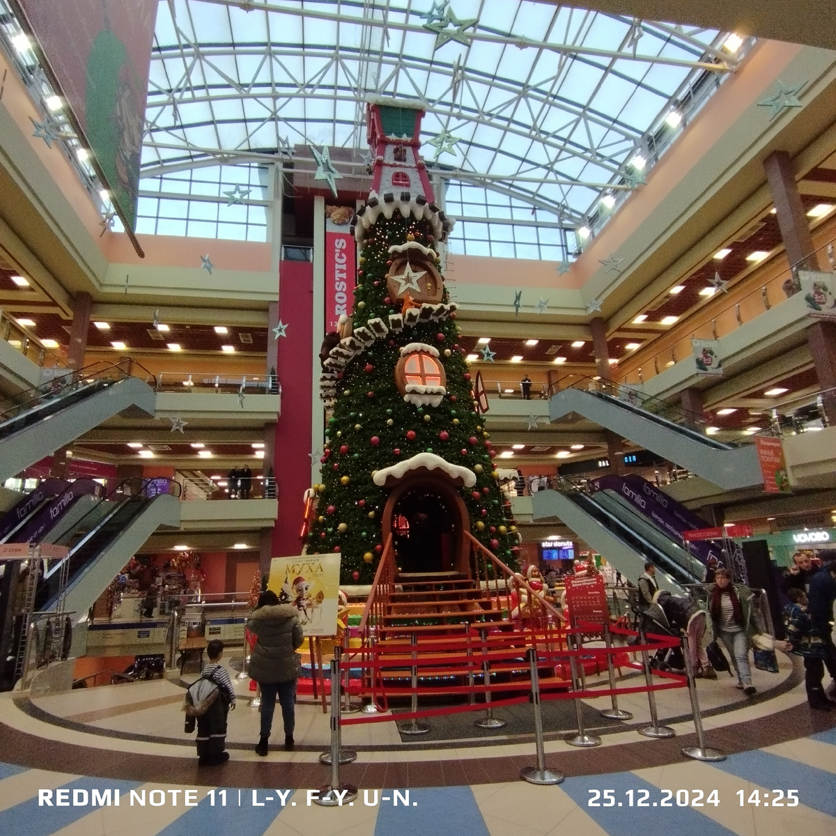 Внутри ТЦ Карнавал елка очень похожая на прошлогоднюю, детям можно внутри лазать.