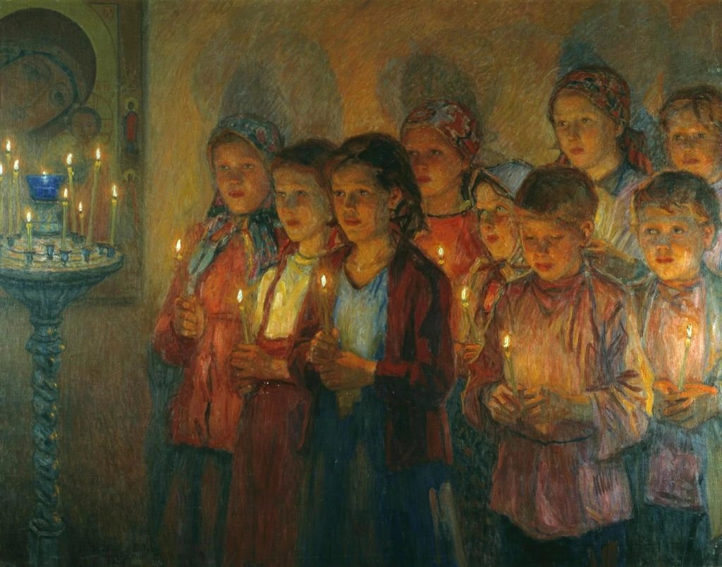 Н. Богданов-Бельский. «В церкви»