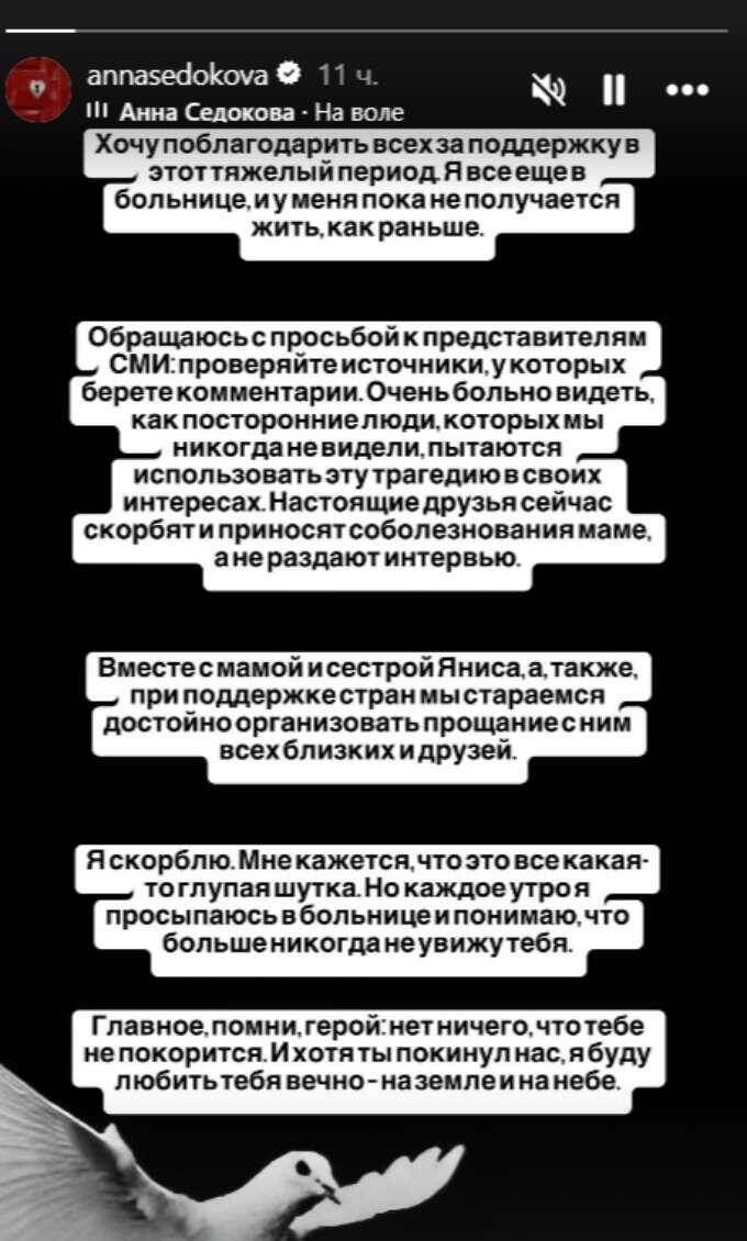 Анна Седокова про смерть Яниса Тиммы