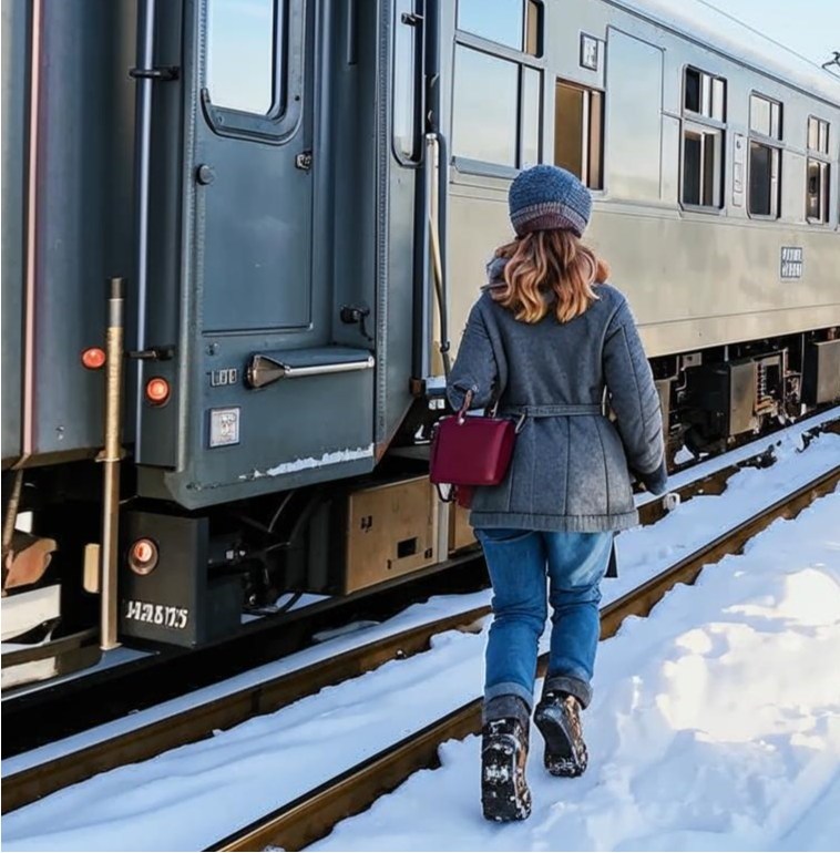 Эндрю ведет Джесси в теплушку дрезины. Создано нейросетью Кандинский.     
