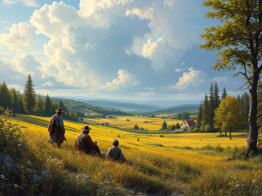 Коллаж на тему "Крестьяне, отдыхающее на поле"