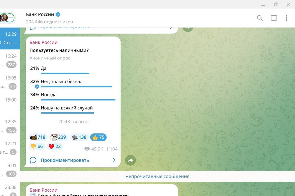    Голосование в официальном Телеграм-канале ЦБ РФ
