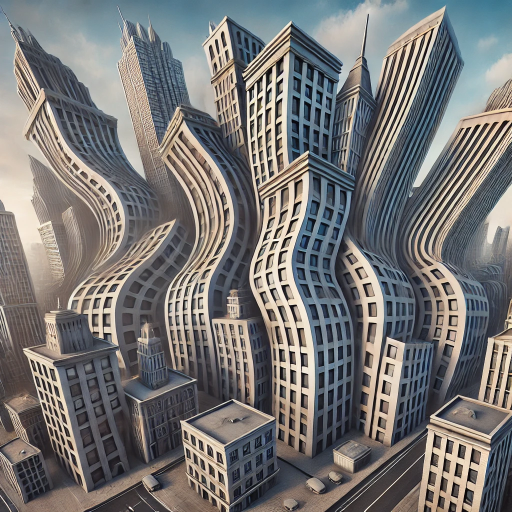 Здания выглядят искривлёнными и нереальными