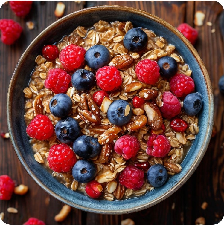 Овсянка с ягодами и орехами. Меню для фитнес спортсменки